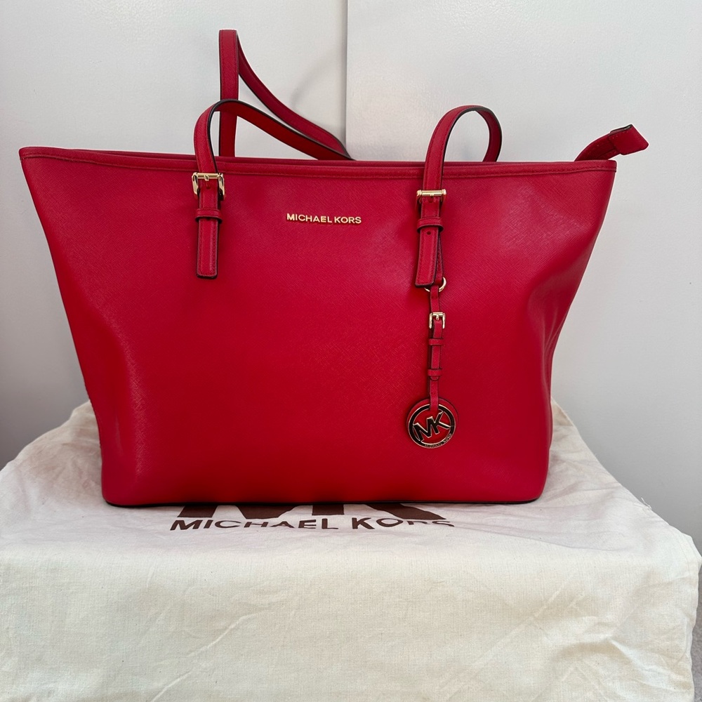 Michael Kors Red Leather Tote Bag